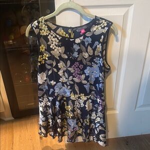 Vince Camuto Floral Sleeveless Top - Navy, Yellow, Blue